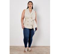 Apricot Women's Curve Stripe Linen Blend Waistcoat in Stone | Size: 24