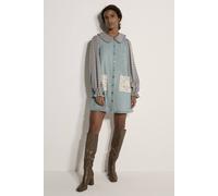 Apricot Women's Denim Shift Crochet Pocket Mini Dress in Blue | Size: 10