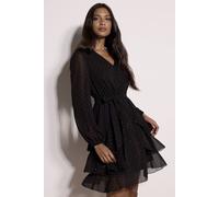 Apricot Women's Diamante Embellished Chiffon Tiered Mini Dress in Black | Size: 18