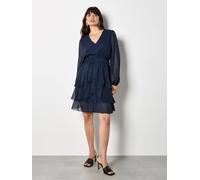 Apricot Women's Diamante Embellished Chiffon Tiered Mini Dress in Navy | Size: 12