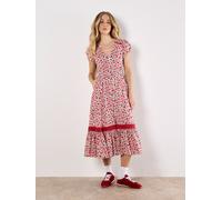 Apricot Women's Ditsy Floral Button Down Midi Dress in White | Size: 12