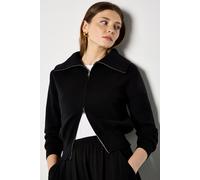 Apricot Women's Double Zip Ribbed Knit Cardigan Sweater in Black | Size: 18