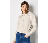Apricot Women's Double Zip Ribbed Knit Cardigan Sweater in Stone | Size: 12