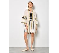 Apricot Women's Embroidered Chevron Stripe Lightweight Mini Dress in Stone | Size: 12