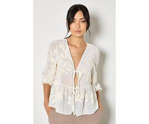 Apricot Women's Embroidered Floral Chiffon Top in Cream | Size: 8