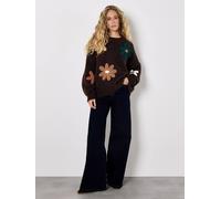 Apricot Women's Embroidered Flower Jumper in Brown | Size: 10