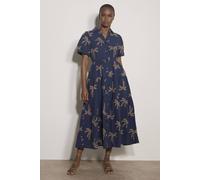 Apricot Women's Embroidered Palms Cotton Midi Dress in Blue | Size: 12 Apricot Blue 12