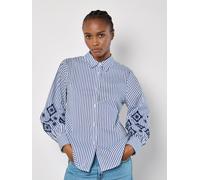 Apricot Women's Embroidered Sleeves Stripe Shirt in Blue | Size: 10