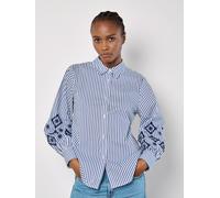 Apricot Women's Embroidered Sleeves Stripe Shirt in Blue | Size: 10 Apricot Blue 10