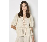 Apricot Women's Eyelash Embroidery Linen Blend Blouse in Stone | Size: 10 Apricot Stone 10