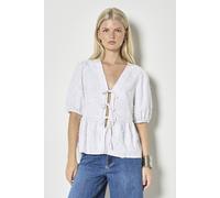 Apricot Women's Eyelash Embroidery Linen Blend Blouse in White | Size: 14 Apricot White 14
