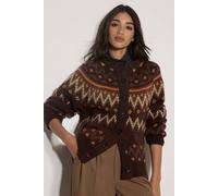 Apricot Women's Fair Isle Chunky Knit Cardigan Sweater in Brown | Size: 10