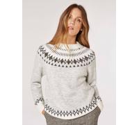 Apricot Women's Fair Isle Gem Embellished Jumper in Grey | Size: 18 Apricot Grey 18