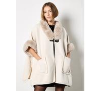 Apricot Women's Faux Fur Trim Cape in Cream