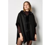 Apricot Women's Faux Fur Trim Waffle Knit Cape in Black