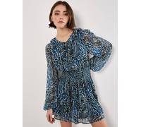 Apricot Women's Feather Print Chiffon Mini Dress in Green | Size: 16 Apricot Green 16