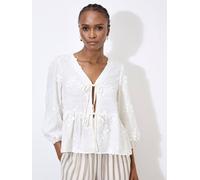 Apricot Women's Floral Applique Tie Front Top in White | Size: 10