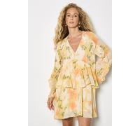 Apricot Printed Ruffle Baby Doll Dress, Yellow, Size L, Women Yellow