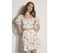 Apricot Women's Floral Cotton Broderie Tiered Mini Skirt in Stone | Size: 16
