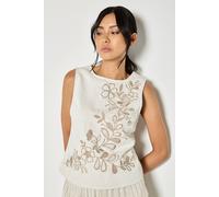 Apricot Embroidered Front Shell Top, Cream, Size S, Women Cream