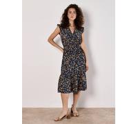 Apricot Women's Floral Frill Wrap Midi Dress in Navy | Size: 12 Apricot Navy 12