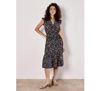 Apricot Women's Floral Frill Wrap Midi Dress in Navy | Size: 8 Apricot Navy 8