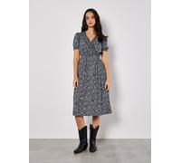 Apricot Floral Fruit Wrap Midi Dress In Navy Navy 16
