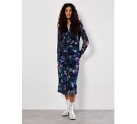 Apricot Women's Floral Mesh Ruched Midi Dress in Teal | Size: 10