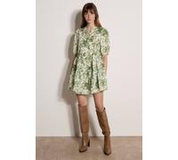 Apricot Poplin Short Tiered Babydoll Dress, Green, Size S, Women Green
