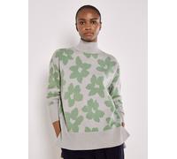 Apricot Women's Flower Oversized Mock Neck Jumper in Grey | Size: 10
