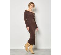 Apricot Women's Fluffy Bardot Midaxi Dress in Brown | Size: 8 Apricot Brown 8