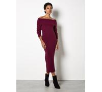 Apricot Women's Fluffy Bardot Midaxi Dress in Burgundy | Size: 10 Apricot Burgundy 10