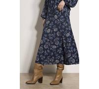 Apricot Women's Folk Floral A-Line Midi Skirt in Navy | Size: 16