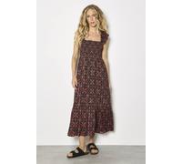 Apricot Women's Folk Floral Metallic Midi Dress in Black | Size: 8