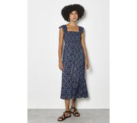 Apricot Women's Folk Floral Metallic Midi Dress in Navy | Size: 10