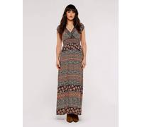 Apricot Women's Folk Floral Stripe Maxi Dress in Black | Size: 10