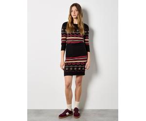 Apricot Women's Folk Pattern Stripe Knitted Mini Dress in Black | Size: 16 Apricot Black 16