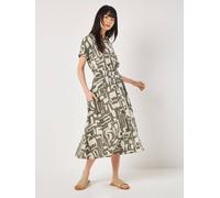 Apricot Women's Geo Grecian Shirt Midi Dress in Khaki | Size: 8 Apricot Khaki 8