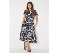 Geo Grecian Shirt Midi Dress Apricot Navy 26