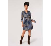 Apricot Women's Geo Patchwork Shirt Mini Dress in Navy | Size: 10 Apricot Navy 10
