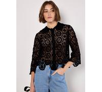Apricot Women's Geometric Cotton Crochet Shirt in Black | Size: 16