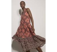 Apricot Women's Geometric Patchwork Tiered Midi Dress in Terracotta | Size: 12
