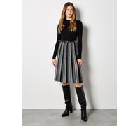 Apricot Women's Geometric Stripe Knitted Midi Dress in Black | Size: 14