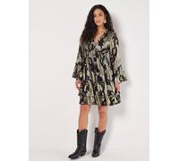 Apricot Women's Gold Foil Paisley Mini Dress in Black | Size: 14