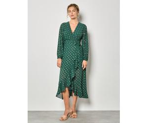 Apricot Women's Gold Foil Polka Dot Chiffon Wrap Dress in Green | Size: 12