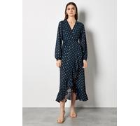 Apricot Women's Gold Foil Polka Dot Chiffon Wrap Dress in Navy | Size: 10