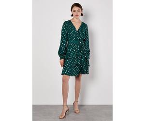 Apricot Women's Gold Foil Spot Tiered Mini Dress in Green | Size: 10