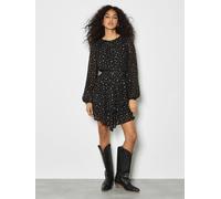 Apricot Women's Gold Foil Star Chiffon Mini Dress in Black | Size: 10