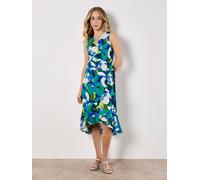 Apricot Women's Graphic Floral Wrap Midi Dress in Aqua | Size: 16 Apricot Aqua 16