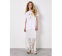 Apricot Women's Guipure Circle Lace Fringe Maxi Skirt in Cream | Size: 10 Apricot Cream 10